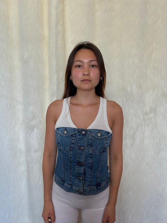 JEAN PAUL GAULTIER DENIM BUSTIER TANK TOP