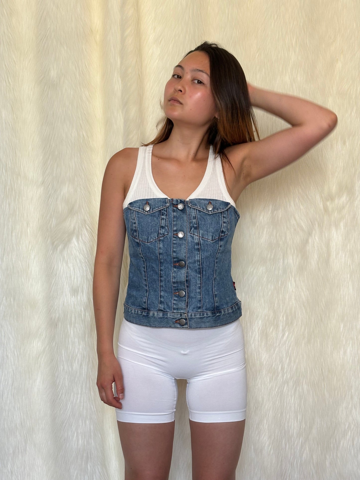 JEAN PAUL GAULTIER DENIM BUSTIER TANK TOP